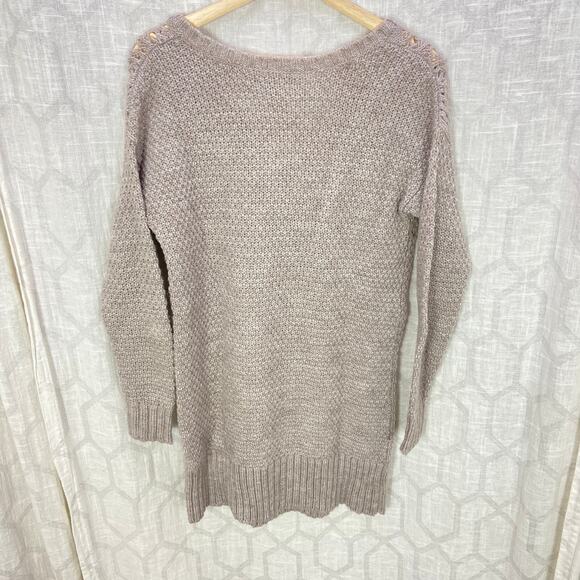 American Eagle Tunic Sweater Size S Bobble Neutral Taupe Beige V Neck - Picture 6 of 10